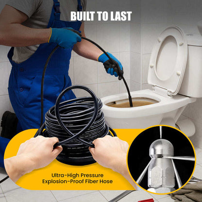 5800 PSI sewer cleaning kit – Rotating nozzle and reinforced hose for unclogging pipes