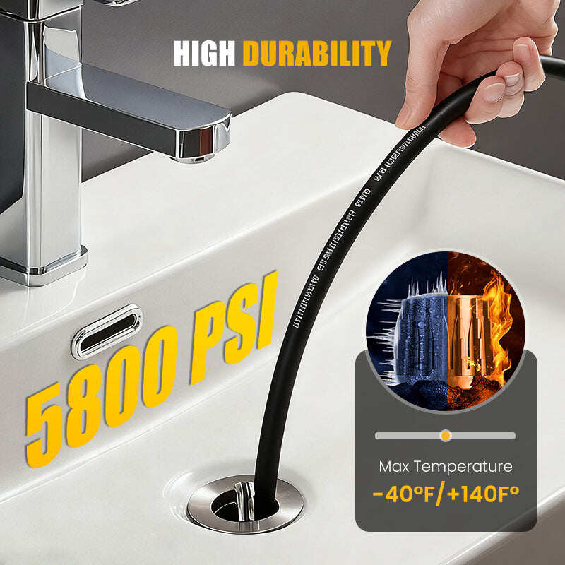 5800 PSI sewer cleaning kit – Rotating nozzle and reinforced hose for unclogging pipes