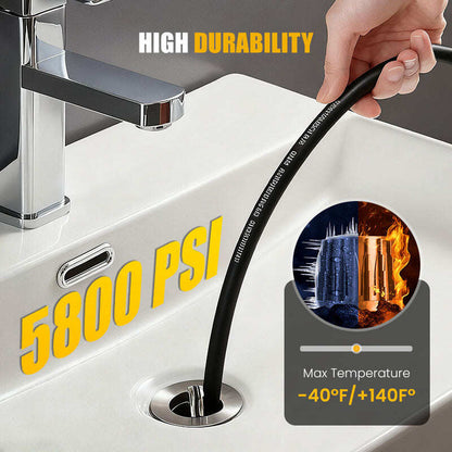 5800 PSI sewer cleaning kit – Rotating nozzle and reinforced hose for unclogging pipes