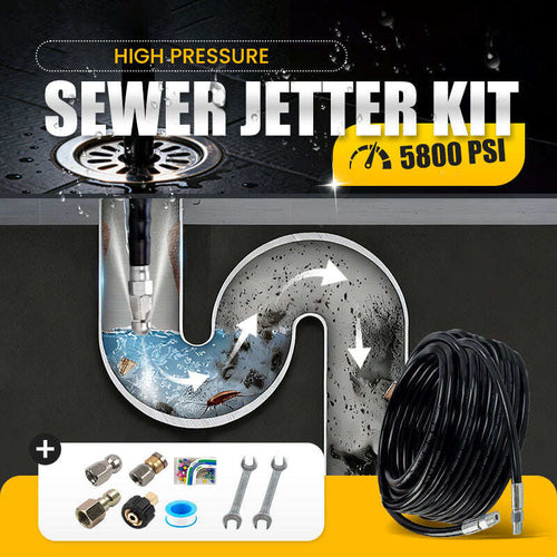 5800 PSI sewer cleaning kit – Rotating nozzle and reinforced hose for unclogging pipes