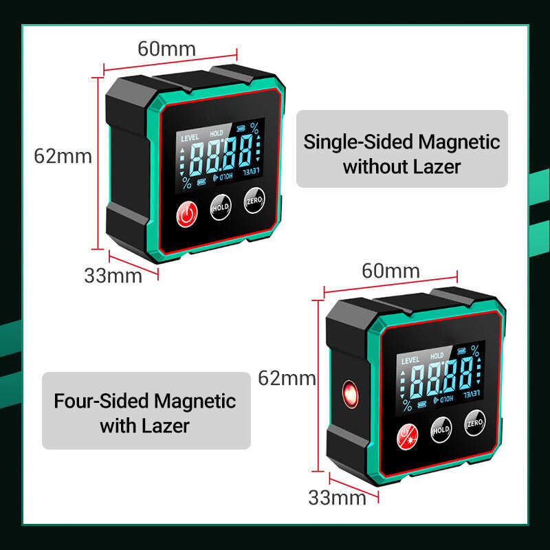 4-Side Magnetic Digital Angle Gauge with Laser